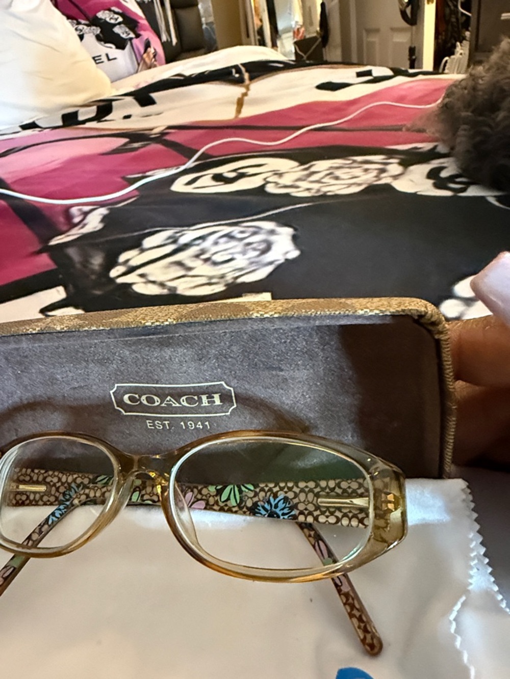 COACH Women's Gold Translucent Frame Floral Temple Glasses
